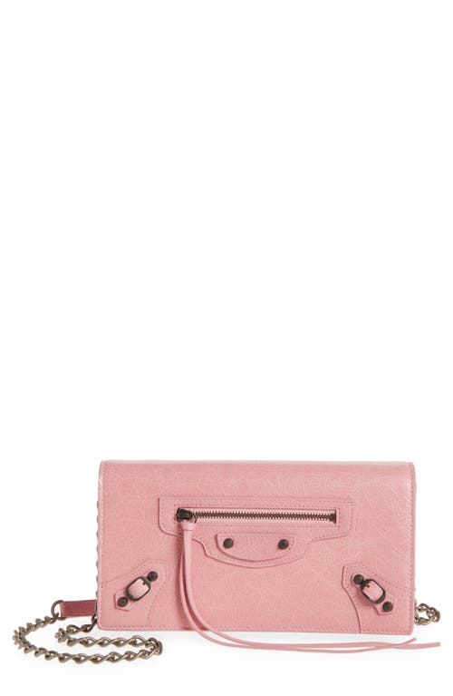 Balenciaga Le City Leather Wallet On A Chain In 5826 Vintage Pink