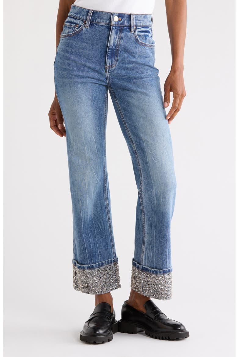 Chic Embellished Cuffed Ankle Jeans, Main, color, BROOKLYN BLUE