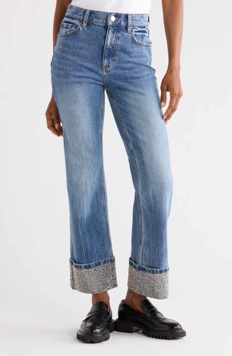 Alice + Olivia Chic Embellished Cuffed Ankle Jeans