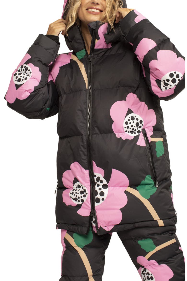x Cynthia Rowley Puffer Jacket, Main, color, TRUE BLACK ROWLEY FLOWER