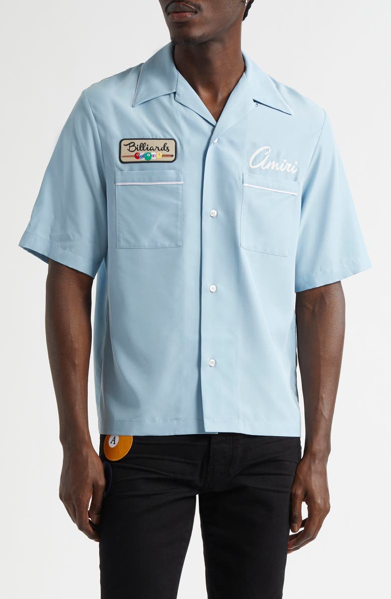 AMIRI Billiards Club Camp Shirt, Main, color, Ocean Sky