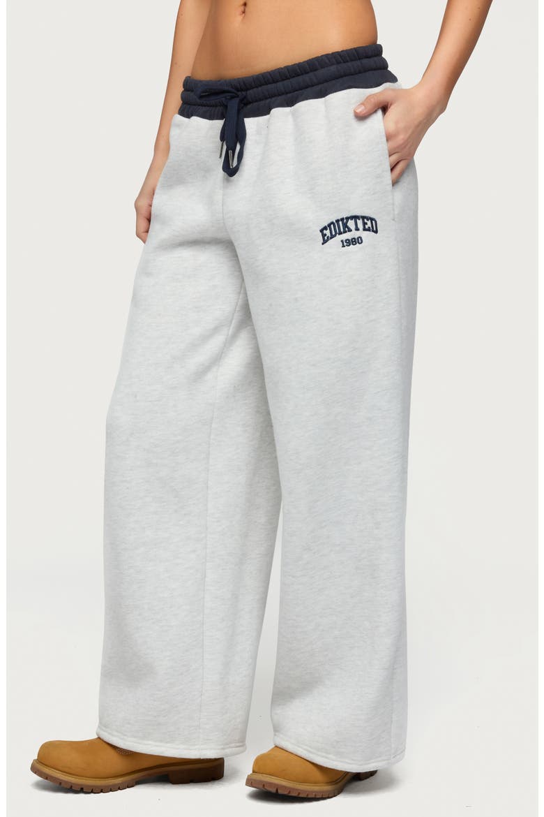 Contrast Waist Logo Wide Leg Sweatpants, Alternate, color, GRAY-MELANGE