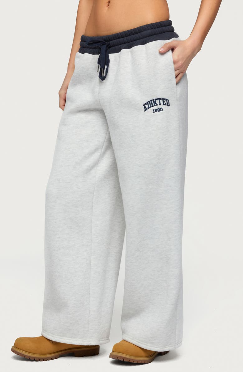 EDIKTED Contrast Waist Logo Wide Leg Sweatpants, Alternate, color, 