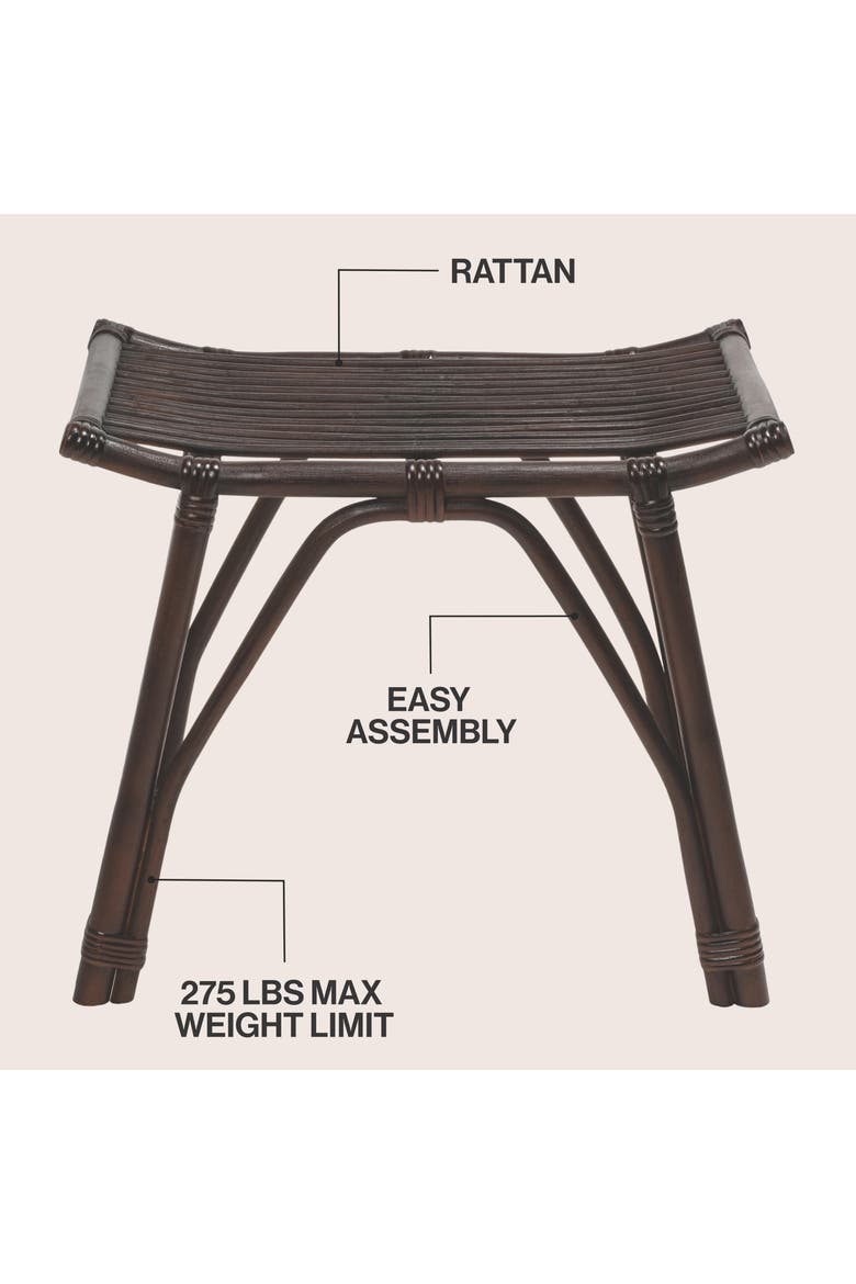 Gabriel Handcrafted Rattan and Solid Wood Backless Vanity Stool, Bohemian Accent Ottoman Footstool for Living Room, Alternate, color, Dark Brown