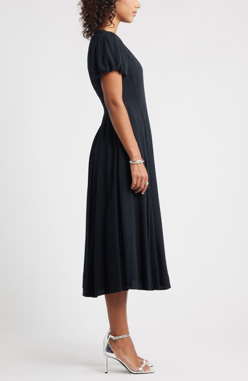 Chelsea28 Shirred Neck Puff Sleeve Midi Dress In Black