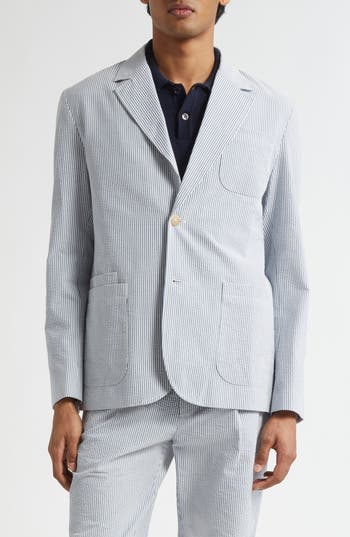 Noah Seersucker Sack Sport Coat In Silver