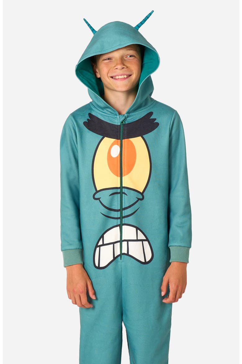 Kids' SpongeBob® Plankton One-Piece Hooded Jumpsuit, Main, color, PLANKTON