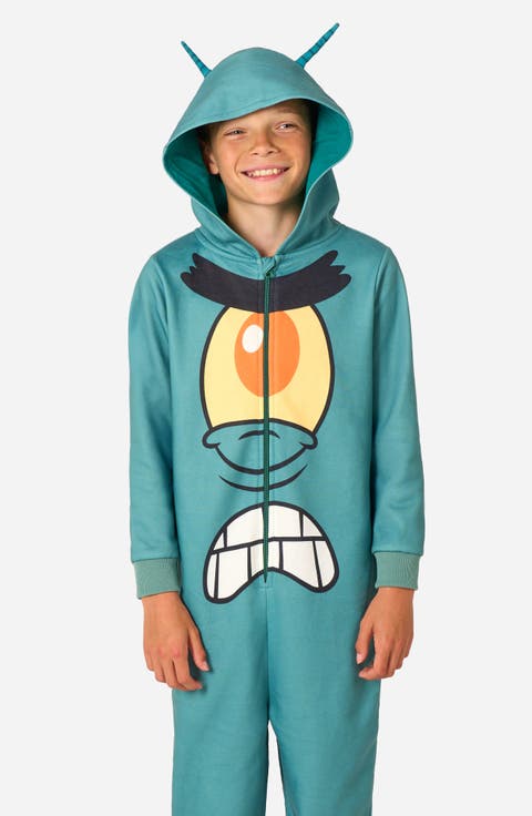 Kids' SpongeBob® Plankton One-Piece Hooded Jumpsuit