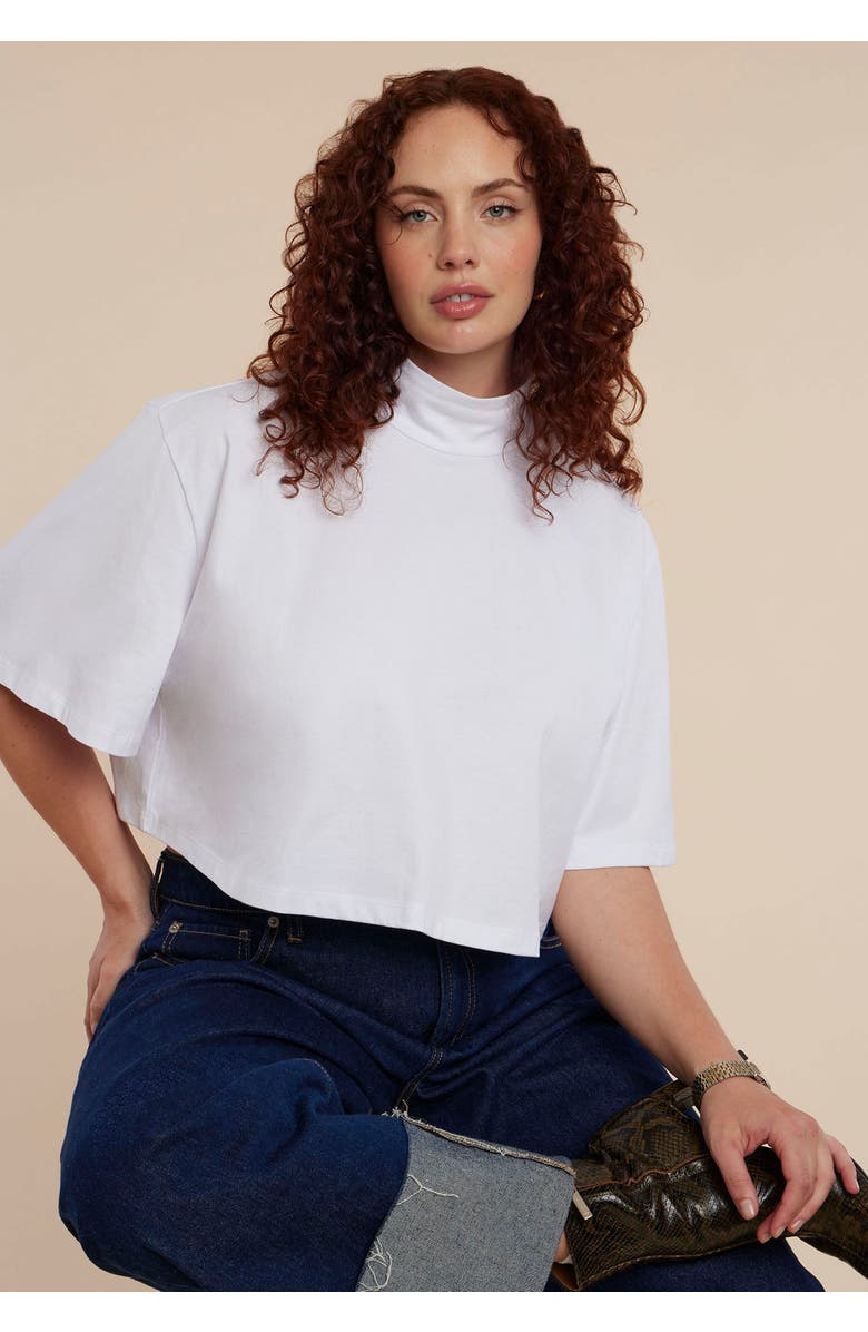 ELOQUII Mock Neck Crop Tee, Alternate, color, Optic White