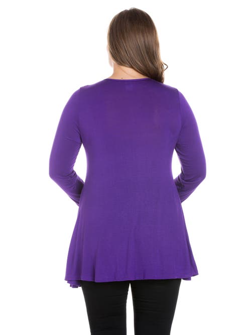 24seven Comfort Apparel Poised Long Sleeve Swing Tunic Top In Purple
