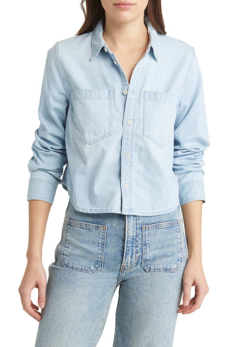 Crop Straight Hem Denim Button-Up Shirt, Main, color, SOUTHRUSH WASH