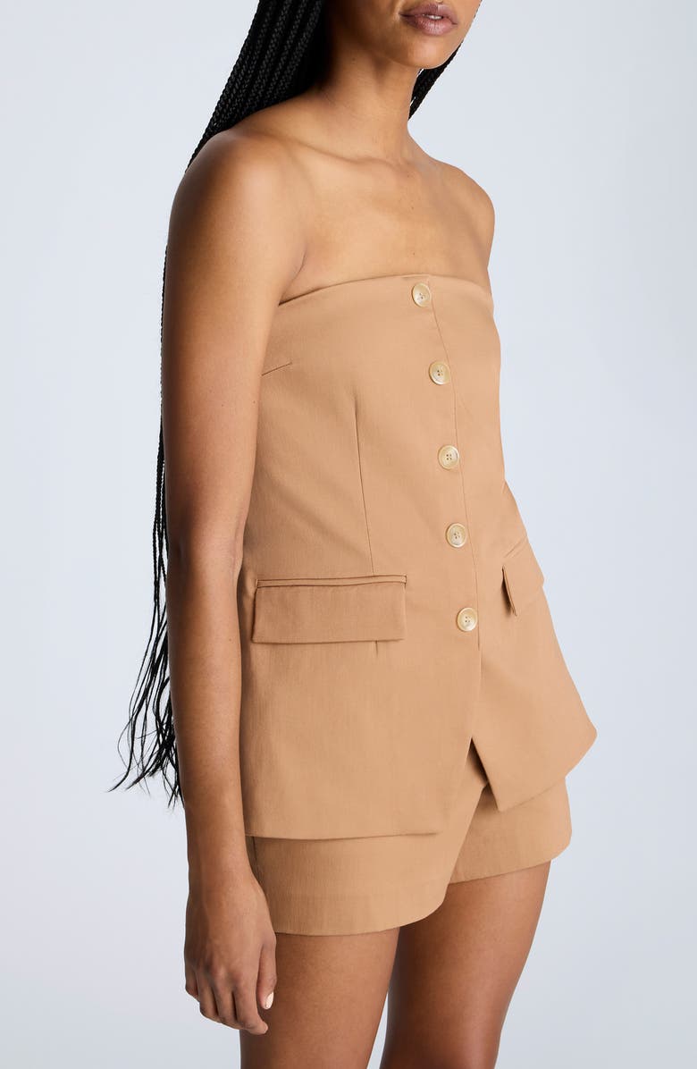 Kenneth Cole Strapless Front Button Top, Alternate, color, Dark Honey