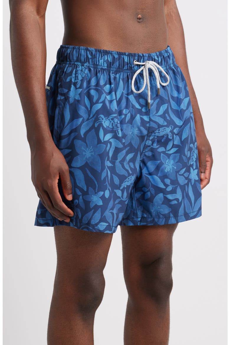 Floral & Turtle Print Water Repellent Stretch Volley Swim Trunks, Alternate, color, NAVY