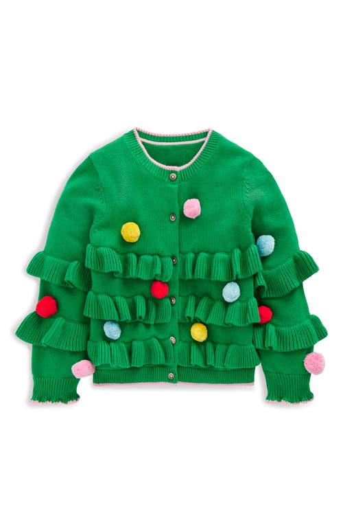 Mini Boden Kids' 3D Fringe Cotton Cardigan in Jewel Green Christmas Tree  product