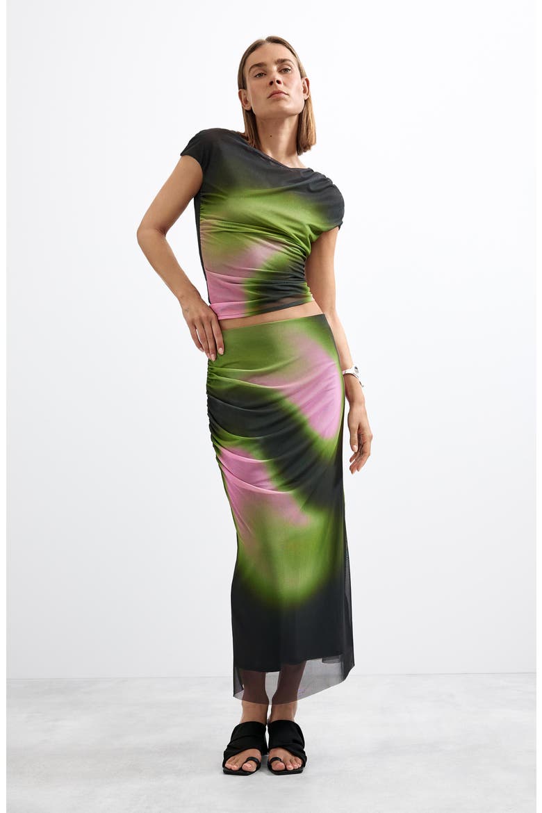 Tie Dye Mesh Pencil Skirt, Alternate, color, BLACK