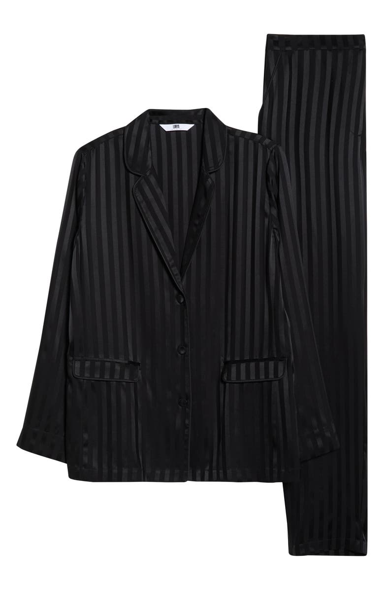 Lunya Stripe Jacquard Washable Silk Pajamas, Alternate, color, Black Jacquard
