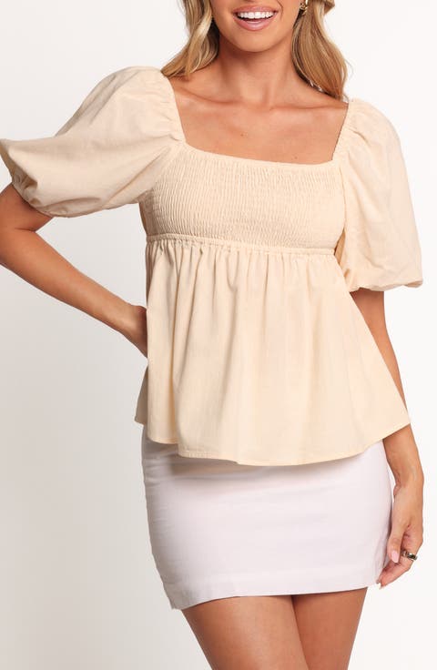 Jemima Puff Sleeve Smocked Cotton Babydoll Top