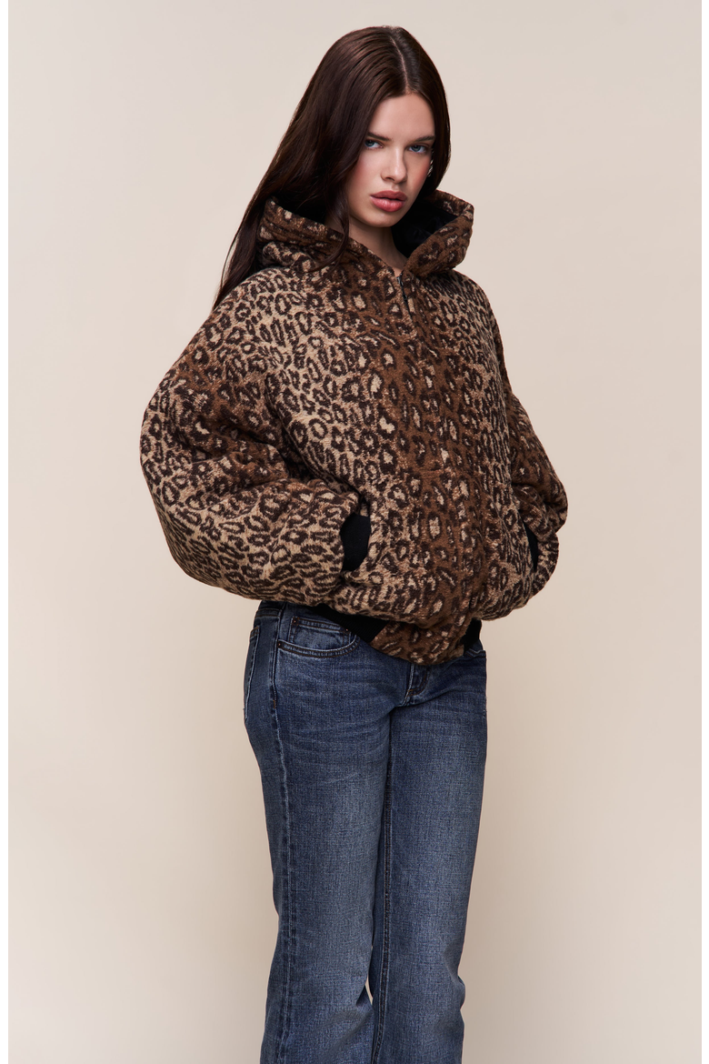 Charli Hooded Quilted Jacket, Alternate, color, Leopard