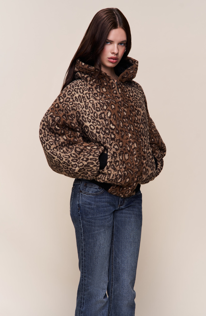 Guizio Charli Hooded Quilted Jacket, Alternate, color, Leopard