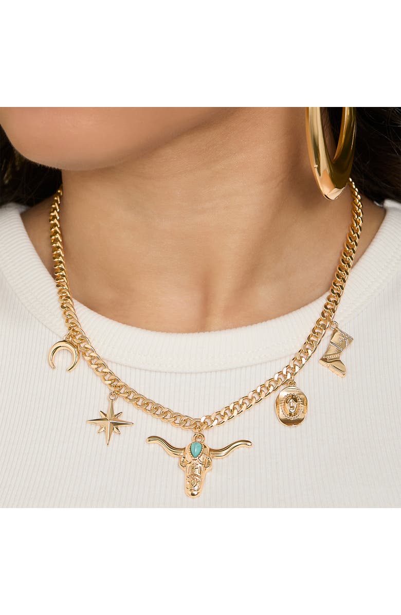 Jessica Simpson Celestial Charm Necklace, Alternate, color, Gold