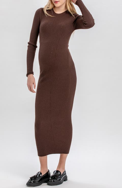 Stella Long Sleeve Rib Body-Con Maternity Dress