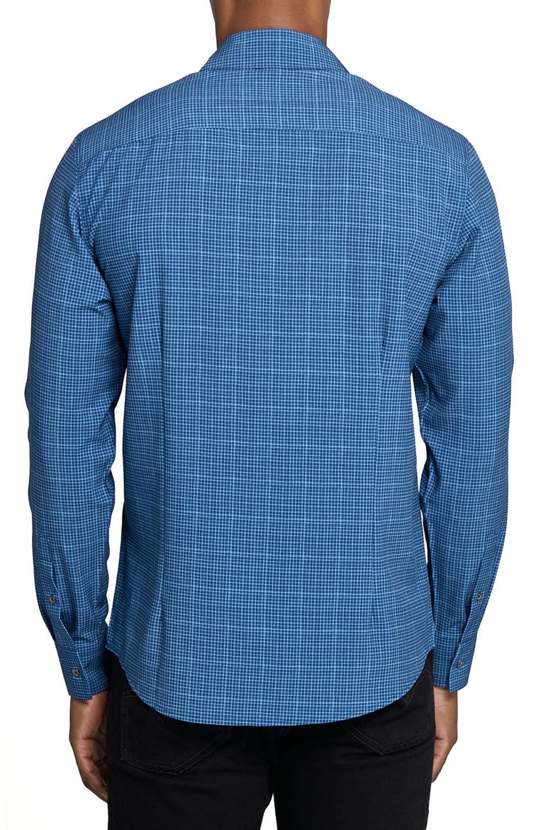 Slim Fit Square Geo Print Performance Button-Up Shirt, Alternate, color, NAVY