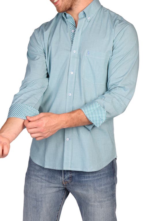 Tailorbyrd Signature Gingham Print Performance Button Down Shirt In Blue