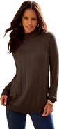 Roaman's Plus Size Drop Needle Mockneck Lightweight Sweater Knit