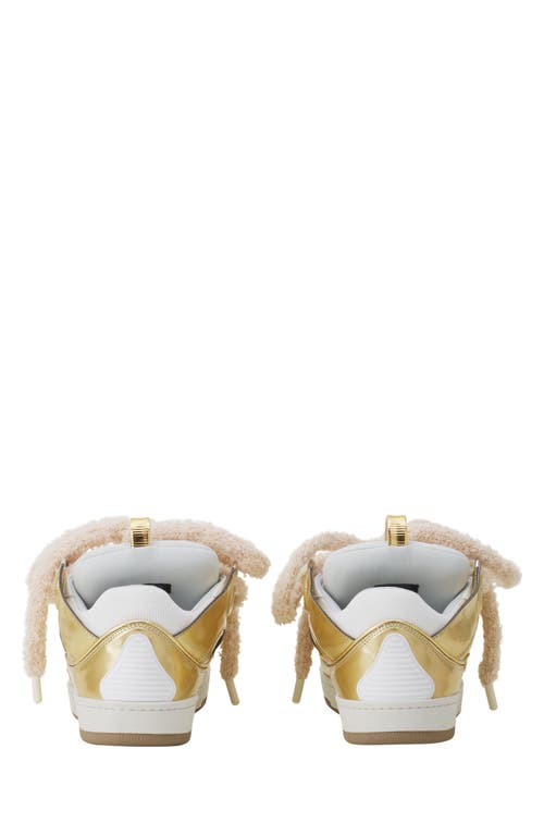 Lanvin Curb Metallic Leather Sneakers With Mesh Laces In Gold