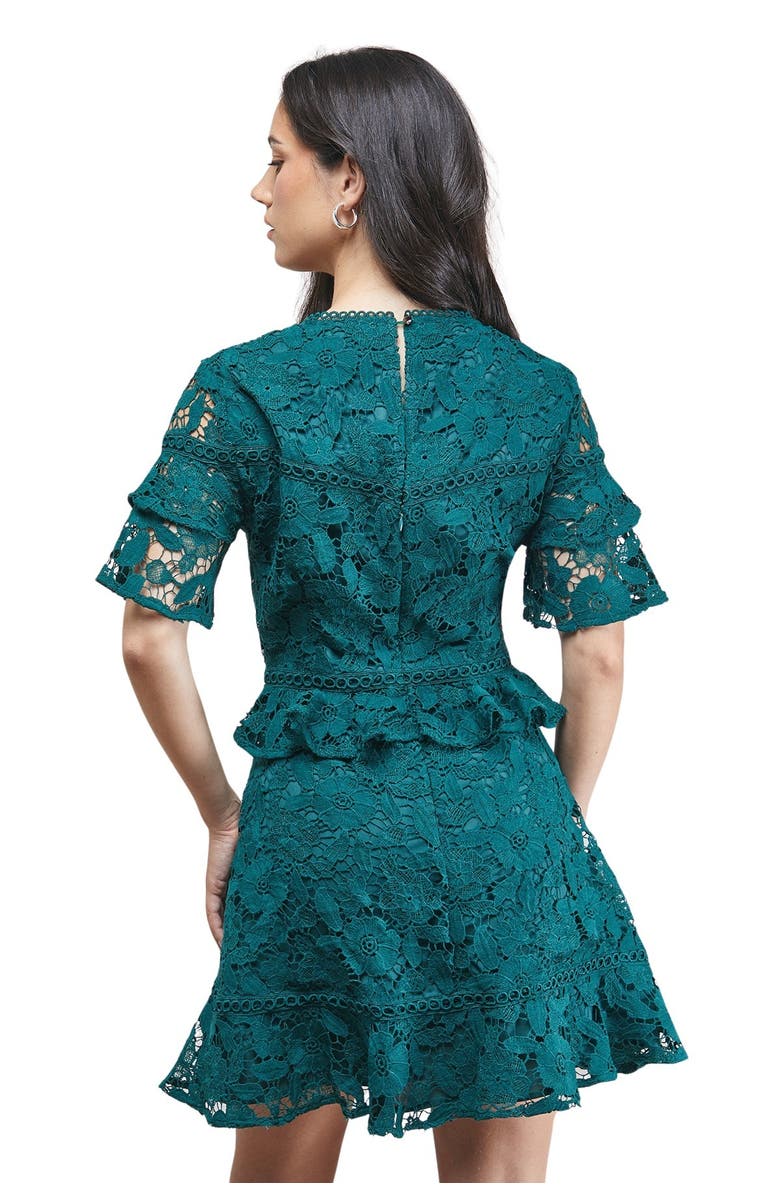 Oasis Lace Trim Detail Frill Sleeve Mini Dress, Alternate, color, Green
