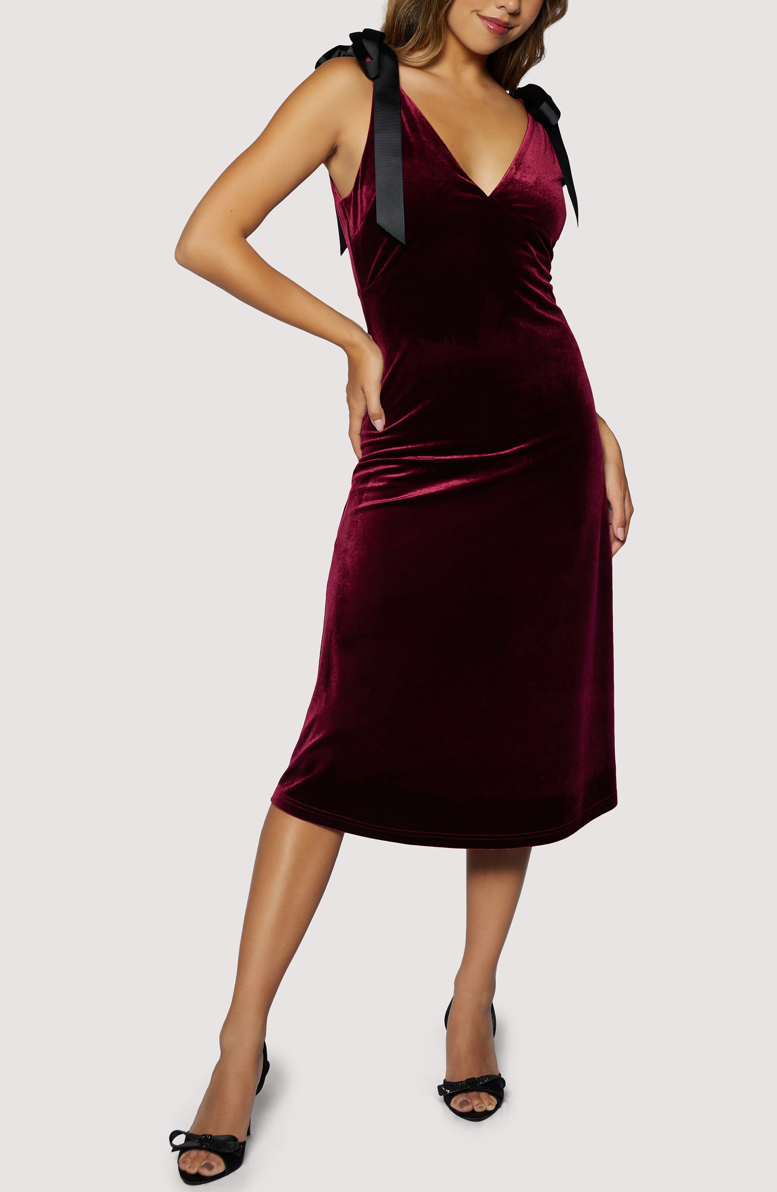 Lost + Wander Adorned Virtue Bow Detail Velvet Midi Dress