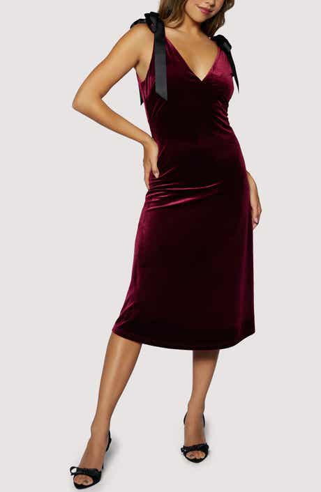 Lost + Wander Adorned Virtue Bow Detail Velvet Midi Dress