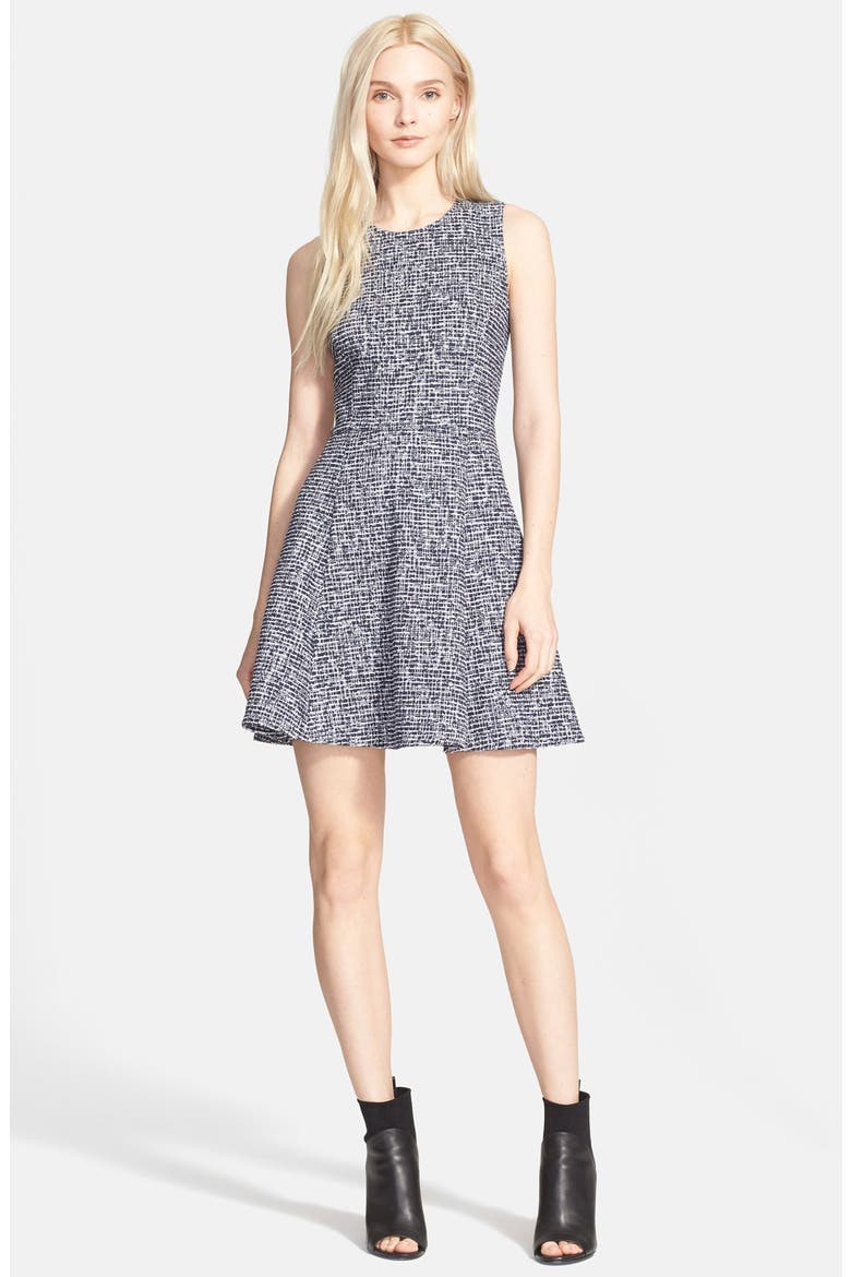 'Tillora' Bouclé Fit & Flare Dress, Main, color, NAVY MULTI