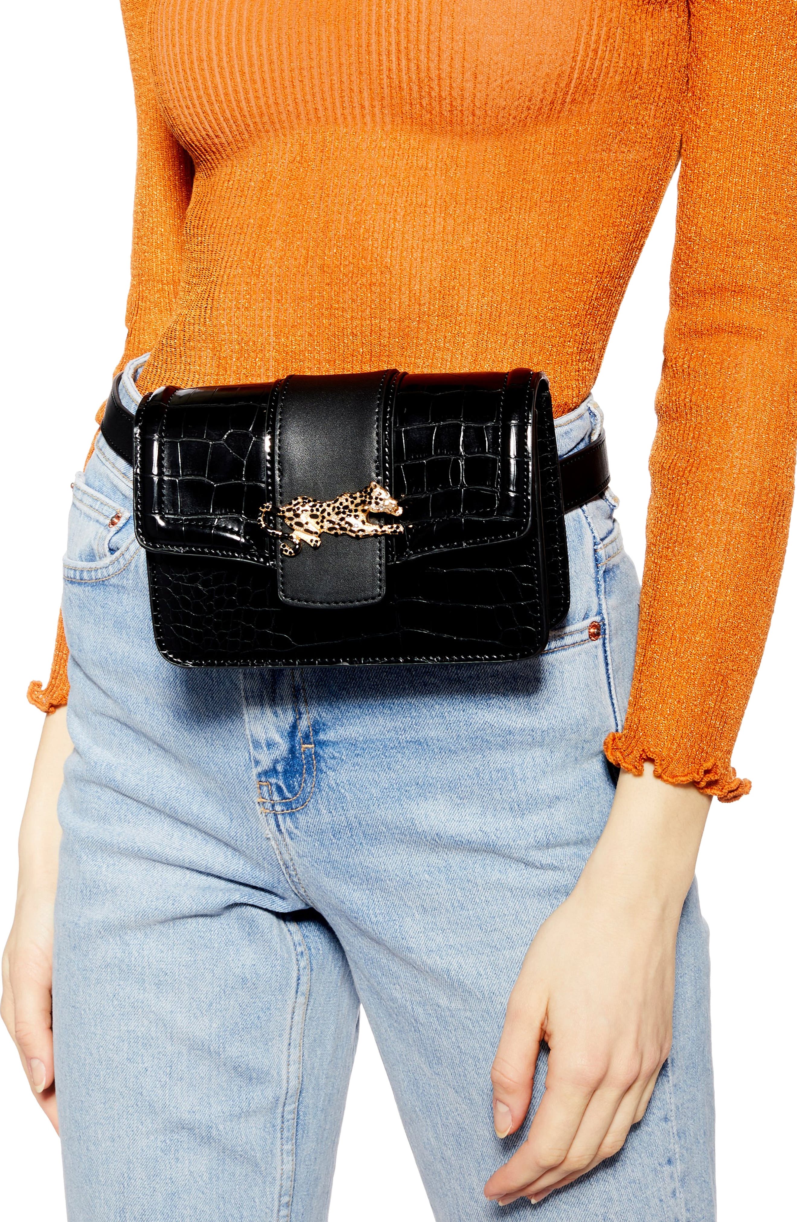 Topshop Cheetah Belt Bag, Alternate, color, 