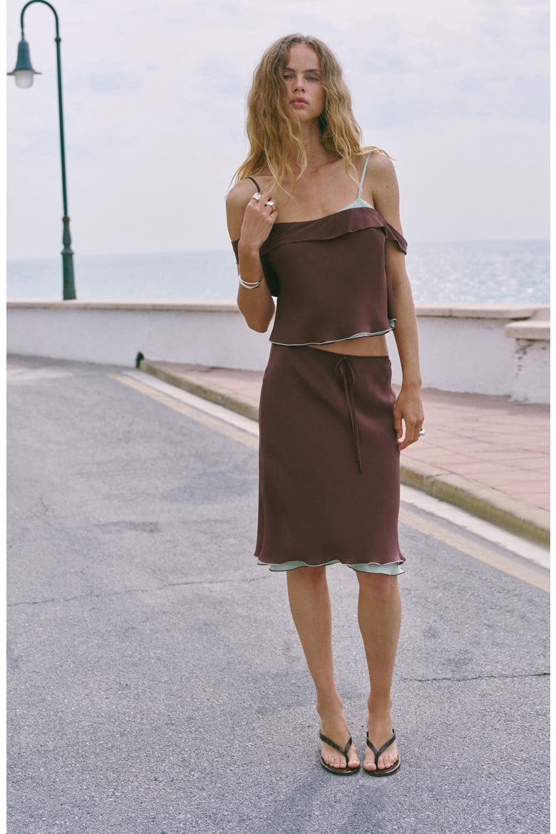 Fluid Midi Skirt, Alternate, color, BROWN