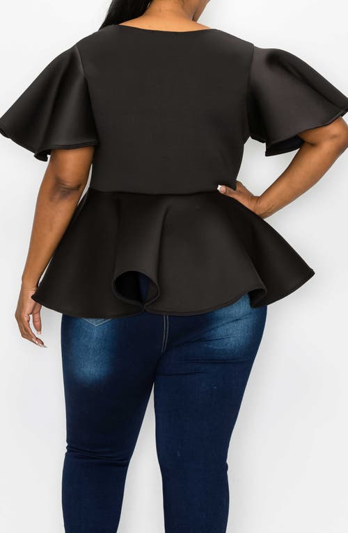 L I V D Siobhan Flutter Sleeve Scuba Peplum Top In Black