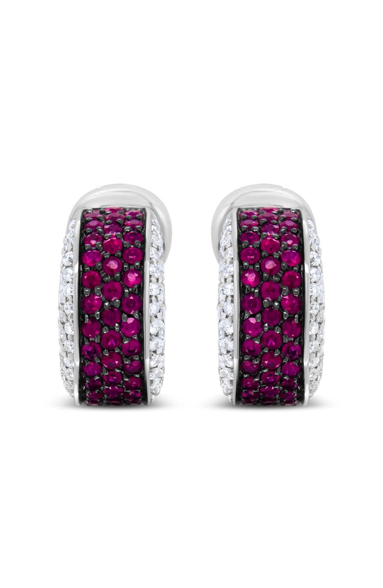 Haus of Brilliance 18K Gold & Black Rhodium Plated 3/4 Ctw Diamonds & Red Ruby Huggie Hoop Earrings, Alternate, color, White