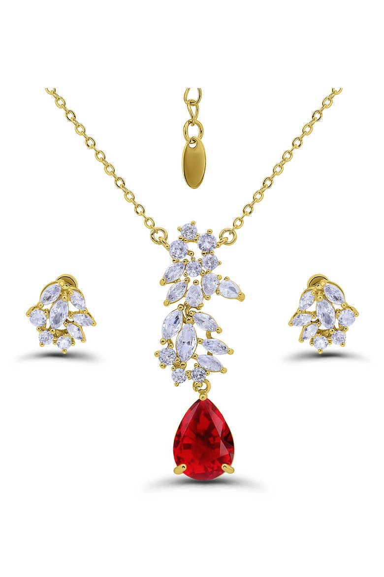 Pear Cluster Pendant Necklace & Drop Earrings Set, Main, color, GOLD/ RED