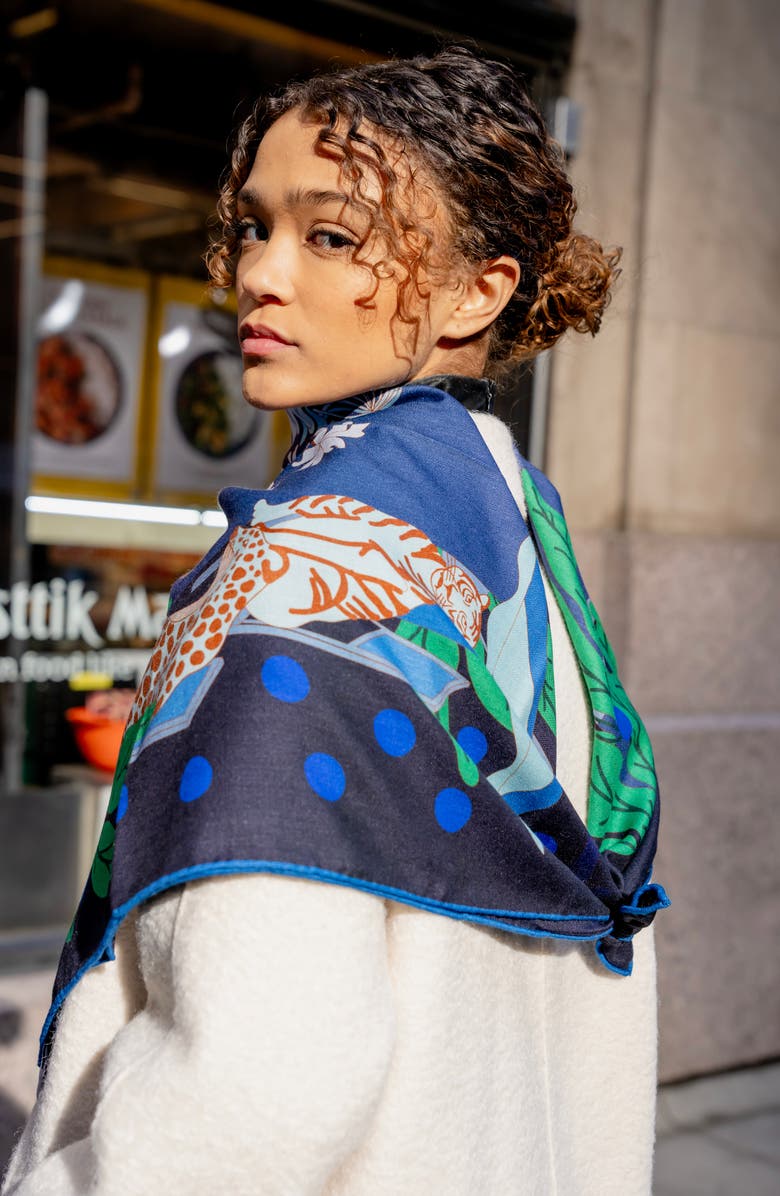 Jessie Zhao New York Double Sided Wool Silk Scarf Of Night Banquet, Alternate, color, Blue