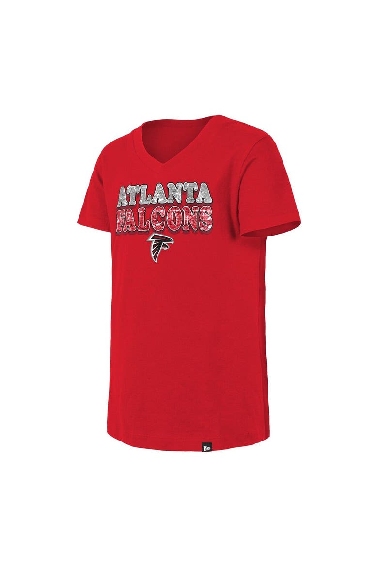 Girls Youth New Era Black Atlanta Falcons Reverse Sequin V-Neck T-Shirt, Alternate, color, Red