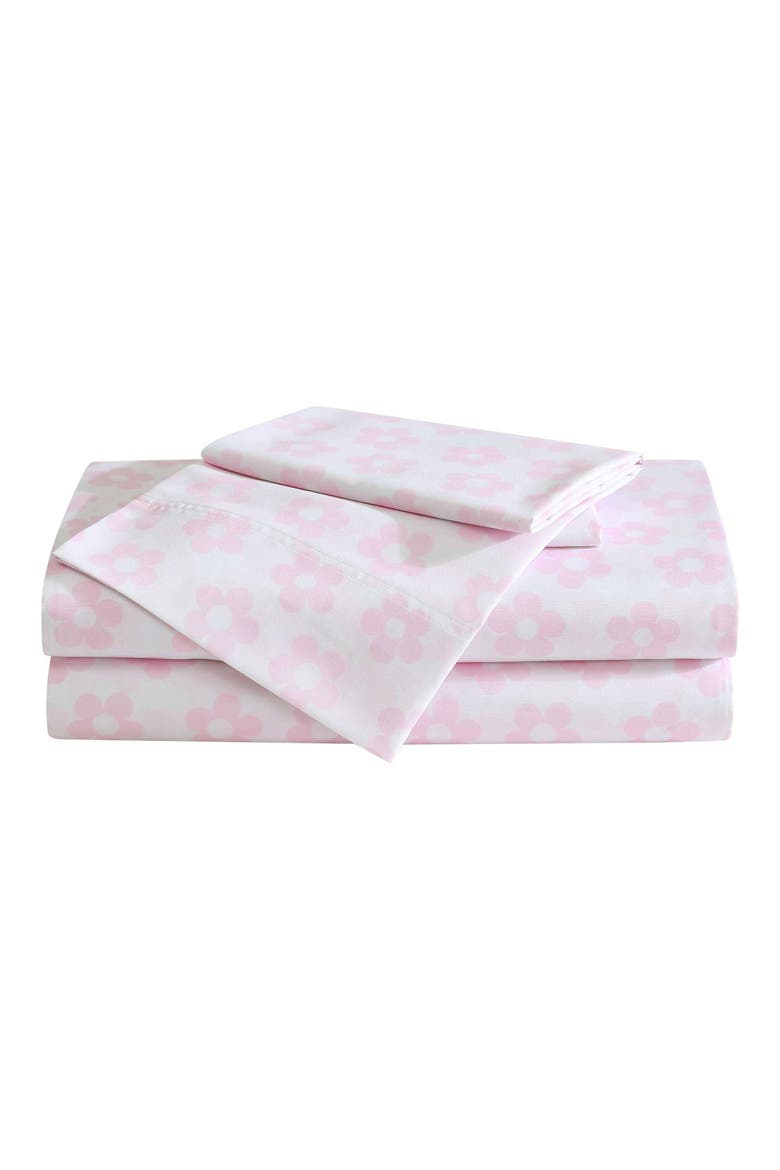 Retro Daisy Sheet Set, Main, color, LIGHT PINK