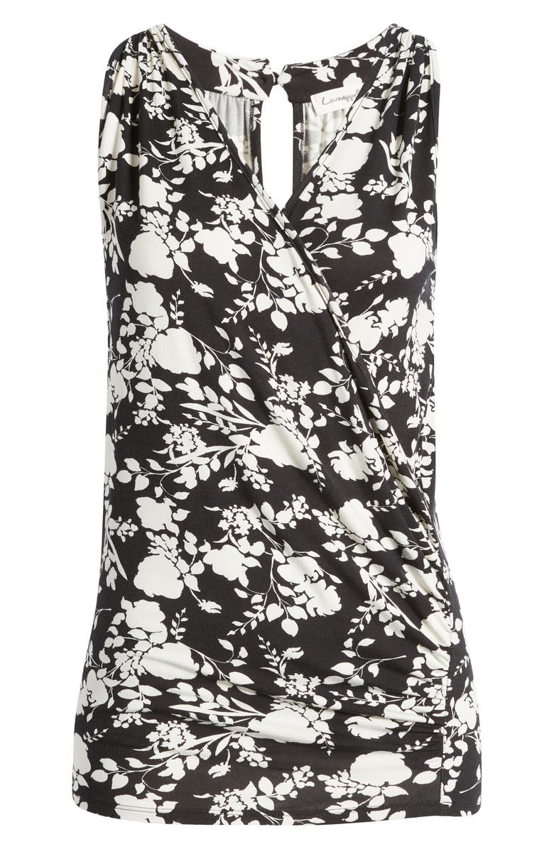 Loveappella Print Faux Wrap Tank, Alternate, color, Black/ Ivory