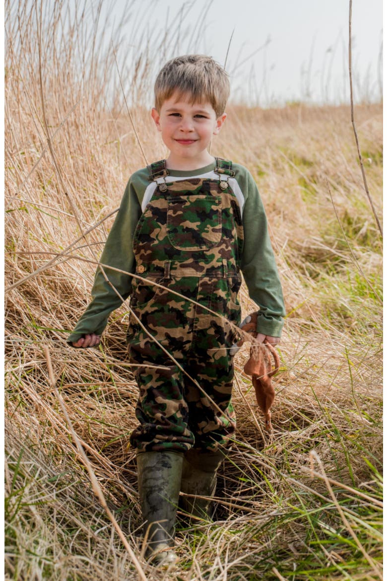 Kids' Camo Print Cotton Corduroy Overalls, Alternate, color, KHAKI