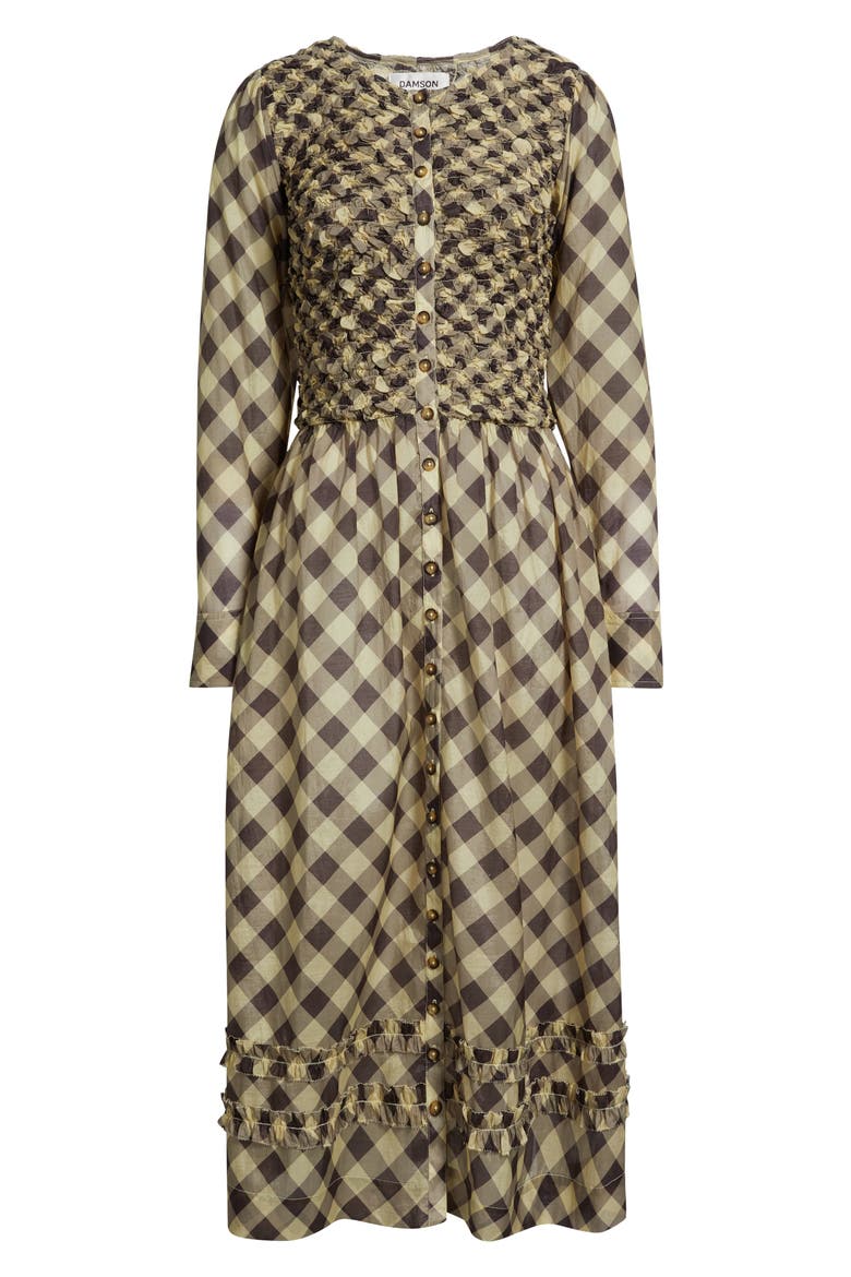 Posey Smocked Long Sleeve Midi Dress, Alternate, color, BUTTER
