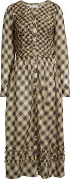 Damson Madder Posey Smocked Long Sleeve Midi Dress