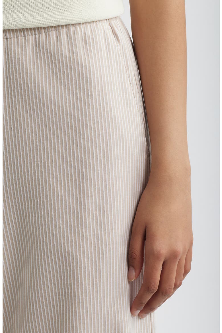 Directional Pinstripe Wide Leg Cotton Blend Pants, Alternate, color, ALMOND BUFF/ BRIGHT WHITE
