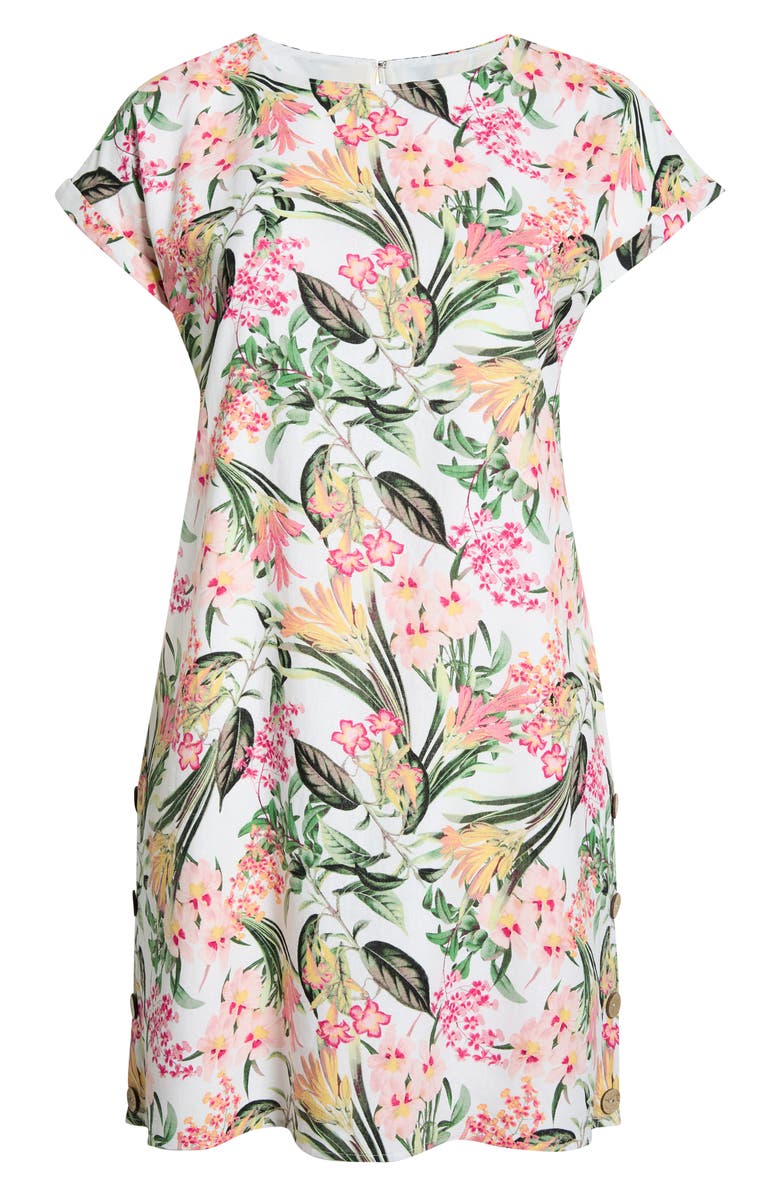Jones New York Floral Print Linen Blend Dress, Alternate, color, Whtie Sand Multi
