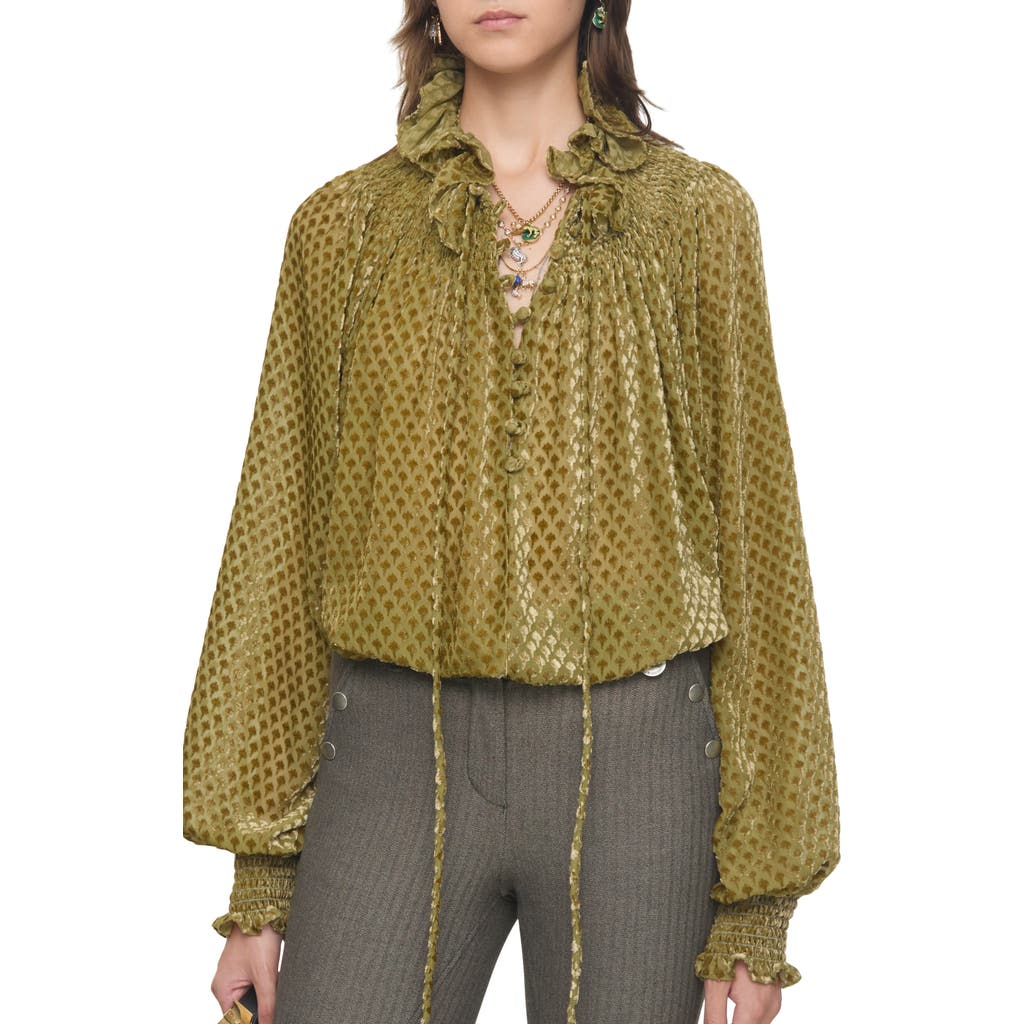 Burberry Torch Silk Blend Velvet Blouse In Green