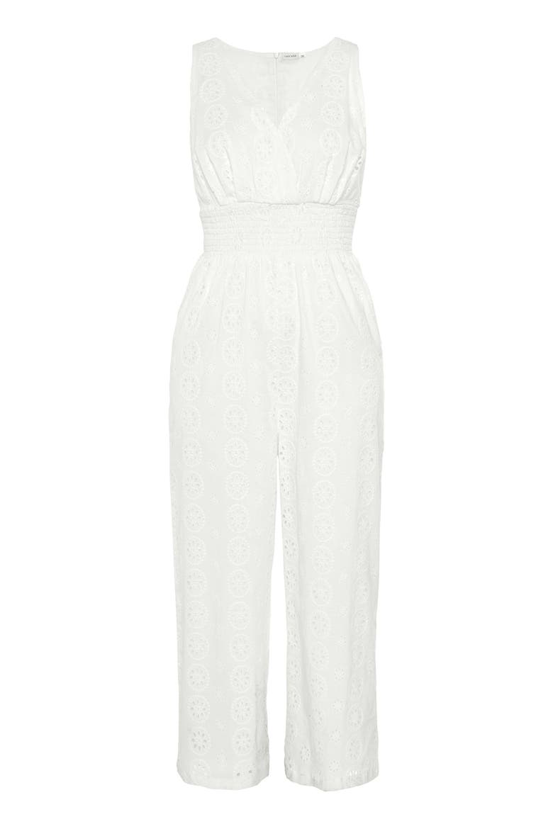 Sleeveless Eyelet Jumpsuit, Alternate, color, White