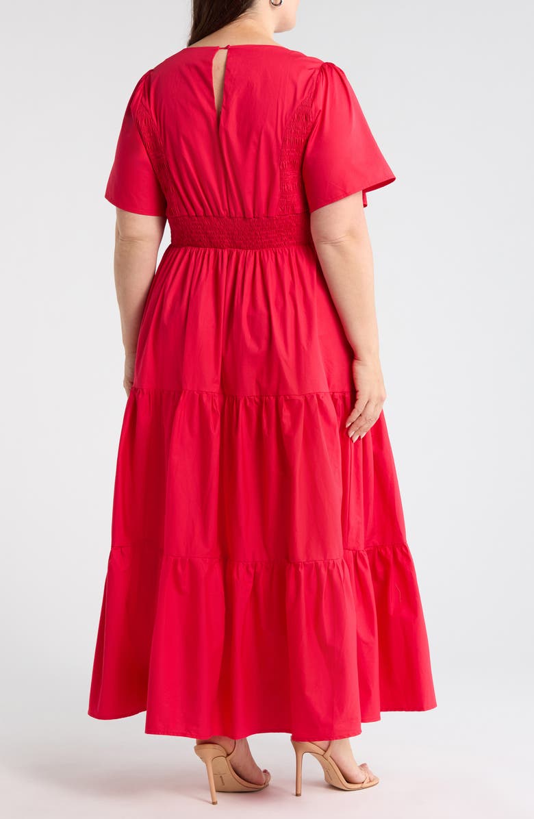 SUGARLIPS Alexis Poplin Tiered Midi Dress, Alternate, color, Cherry-Red